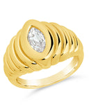 CZ studded croissant ring in 14K gold with sparkling 9mm cubic zirconia stone