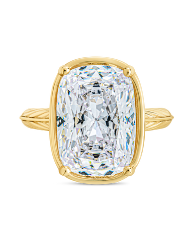 Sterling silver elongated cushion cocktail ring with clear cubic zirconia stone and gold plating