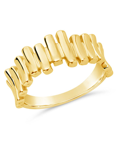 Joss Staggered Band Ring 14k gold and rhodium plated brass sleek 2mm band, lead and nickel free
