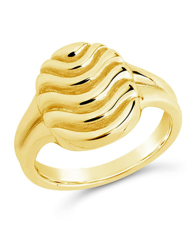 Livia Textured Signet Ring in 14K gold or rhodium plated brass with 2.65mm band and 0.55" signet