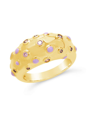 Emberly CZ and enamel dome ring in gold and silver with colorful cubic zirconia stones