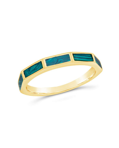 Malachite Baguette Eternity Band Ring 14K gold or rhodium plated brass with green malachite stones in half eternity setting