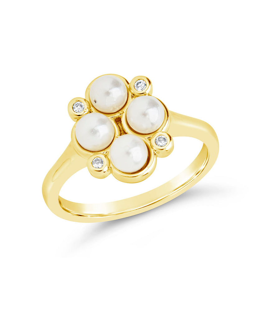 Cosetta CZ & Pearl Cluster Ring with faux pearls and cubic zirconia in gold and silver tones