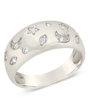CZ Star and Crescent Bezel Dome Band Ring