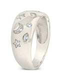 CZ Star and Crescent Bezel Dome Band Ring