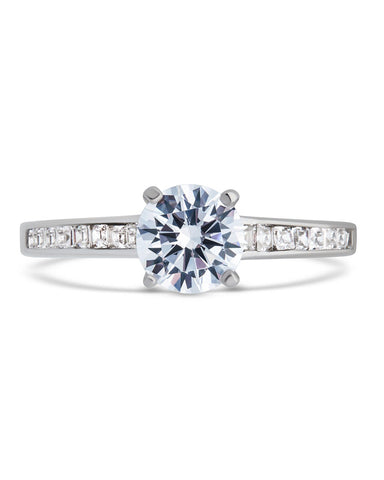 Sterling silver radiant CZ engagement ring with white cubic zirconia center stone and 2.25mm band