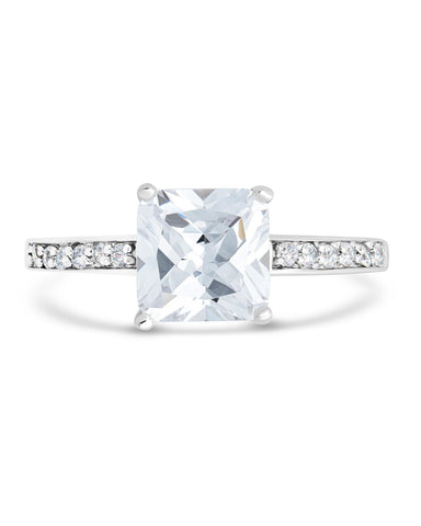 Sterling silver princess cut CZ promise ring with 8mm center stone and 2mm band