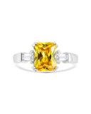 Sterling silver engagement ring with yellow canary CZ center stone and side stones