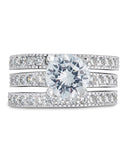 Set of three sterling silver rings with brilliant cubic zirconia and two band accents