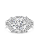 Sterling silver split shank CZ halo ring with 9mm center stone and cubic zirconia accents