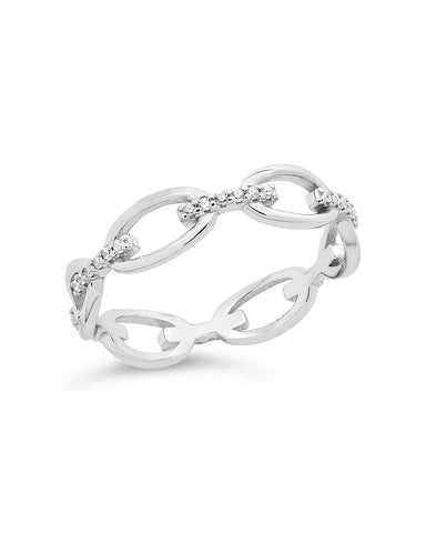 Sterling silver open chain link ring with bold links and cubic zirconia stones on 4.5mm band
