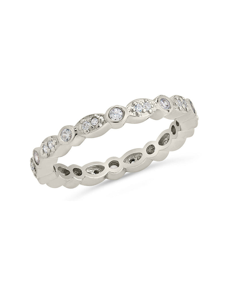 Sterling silver CZ bezel band ring with cubic zirconia stones, 2.5mm band, available in gold and silver tones