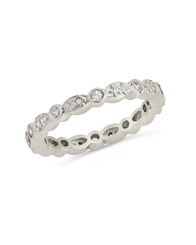 Sterling silver CZ bezel band ring with cubic zirconia stones, 2.5mm band, available in gold and silver tones