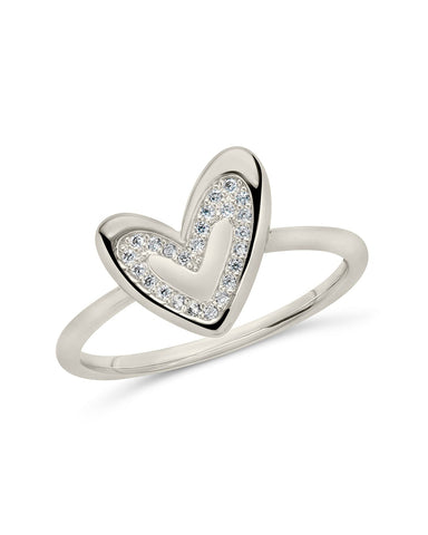 Sterling Silver Mabel CZ Heart Ring with cubic zirconia heart design on 1.5mm band