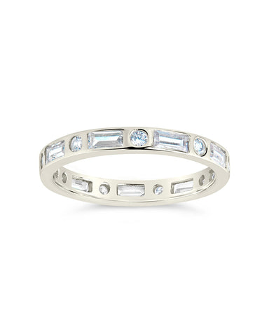 Sterling silver Ethel CZ band ring with cubic zirconia stones and 14K gold plating options