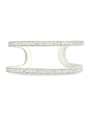 Wendy CZ Stacking Open Band Ring with double row cubic zirconia in 14K gold or sterling silver