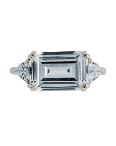 Sterling silver emerald and trillion cut ring with 14K gold plating and clear CZ stones