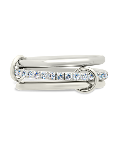 Sterling Silver Dominika CZ link stacking ring set with pavé crystals and mixed-metal design