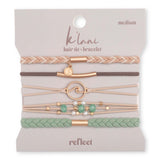 Reflect hair tie bracelets set in earthy neutral and green tones for wrist sizes small, medium, and large