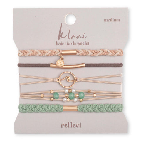 Reflect hair tie bracelets set in earthy neutral and green tones for wrist sizes small, medium, and large