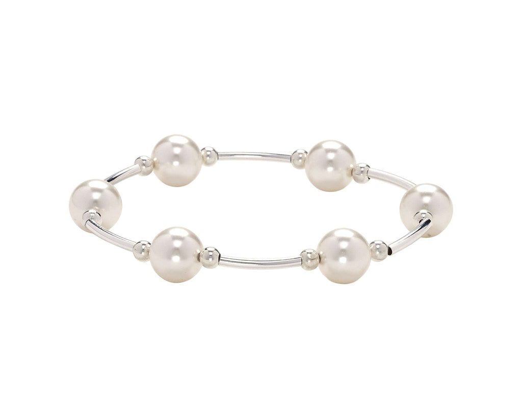 White Pearl Blessing Bracelet with 10mm Swarovski Pearls and Sterling Silver.