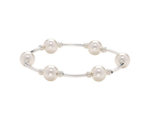 White Pearl Blessing Bracelet with 10mm Swarovski Pearls and Sterling Silver.