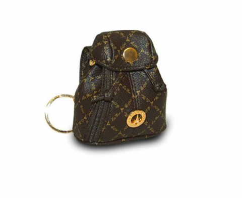 Rioni Keyring Coin Pouch Keychain EW, brown vinyl with tan leather trim.