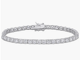 Sterling silver 3 mm tennis bracelet with sparkling stones on wrist