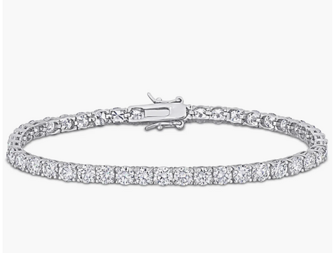 Sterling silver 3 mm tennis bracelet with sparkling stones on wrist