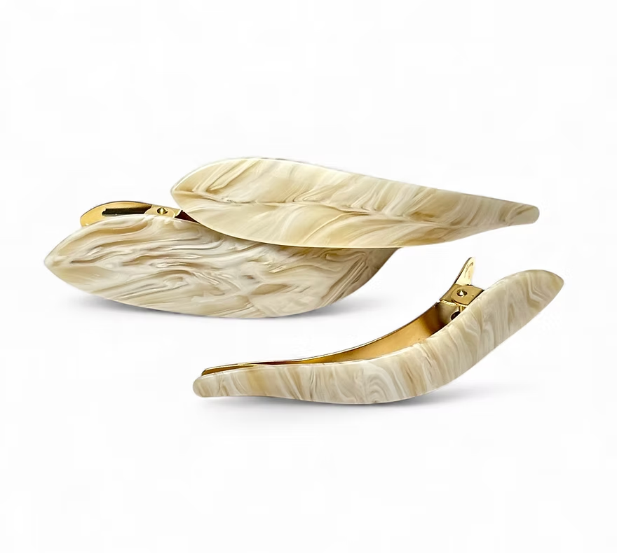 Maximas Allure Collection Italian acetate hair clip in sand dunes pattern, hand-made 18k gold plated brass base