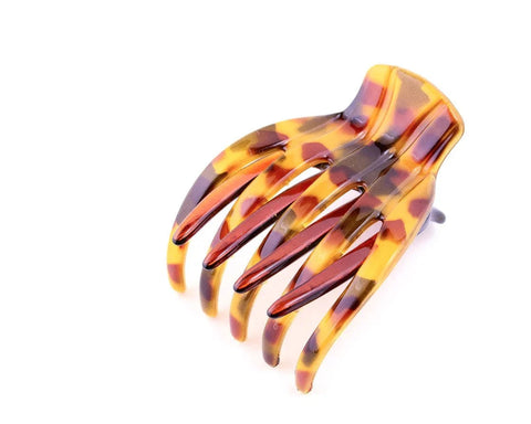 Heirlooms Small French Yoga Clip Brown Tortoise, hand-painted acetate, ideal for thinner hair.