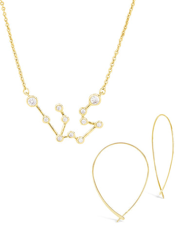When Stars Align constellation necklace and delicate threader earrings set in 14K gold with cubic zirconia