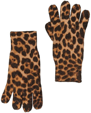 Amicale Cashmere gloves with cheetah print and ribbed cuffs