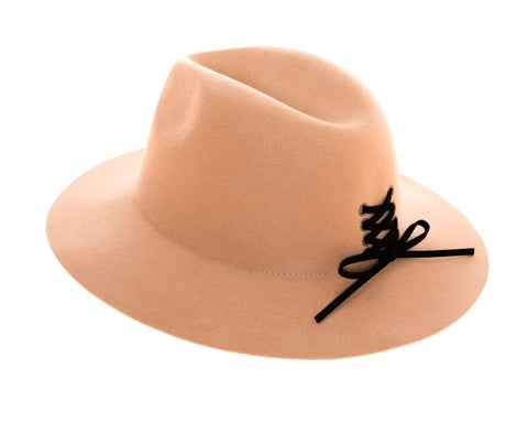 Wool Panama Hat with Lace Up Tie Accent -  RHEAS.ONLINE