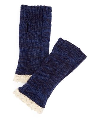 Marled Knit Lace Trim Fingerless Gloves -  RHEAS.ONLINE