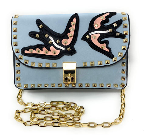 Inzi Handbags Studded Blue Birds Crossbody