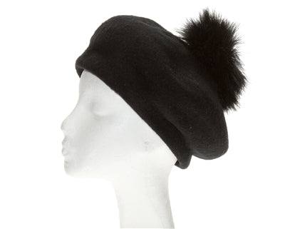 Wool Beret with detachable Ostrich Pom Pom -  RHEAS.ONLINE