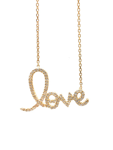 Cubic Zirconia Gold LOVE Necklace -  RHEAS.ONLINE