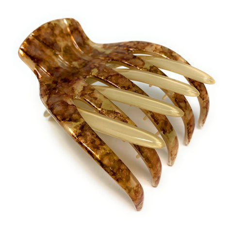 Medusa's Heirlooms large French yoga clip with gilded leaf design for thick hair hold