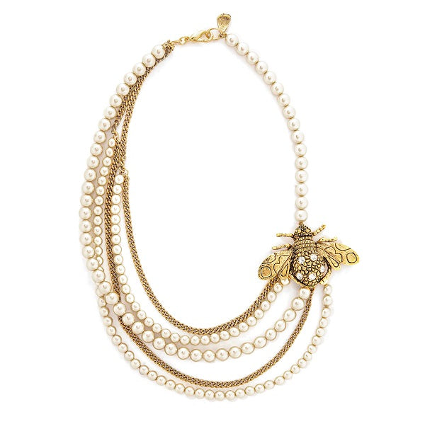 Multi Strand Pearl & Bee Necklace by Yochi Jewelry -  RHEAS.ONLINE