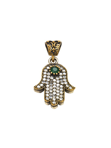Handmade Turkish Sterling Silver & Emerald Hamsa Pendant -  RHEAS.ONLINE