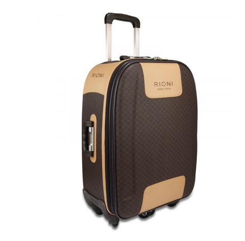 Rioni Signature Brown large 360 spinner luggage with monogram canvas and leather trim
