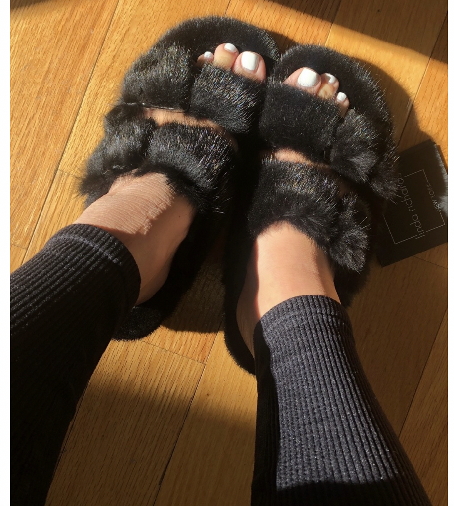 Linda Richards Mink Birkenstock Slippers