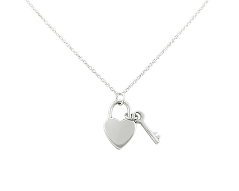 Sterling Silver Heart Lock and Key Necklace 16" -  RHEAS.ONLINE