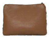 INZI Faux Fur Clutch Handbag with faux leather back and top zipper closure.