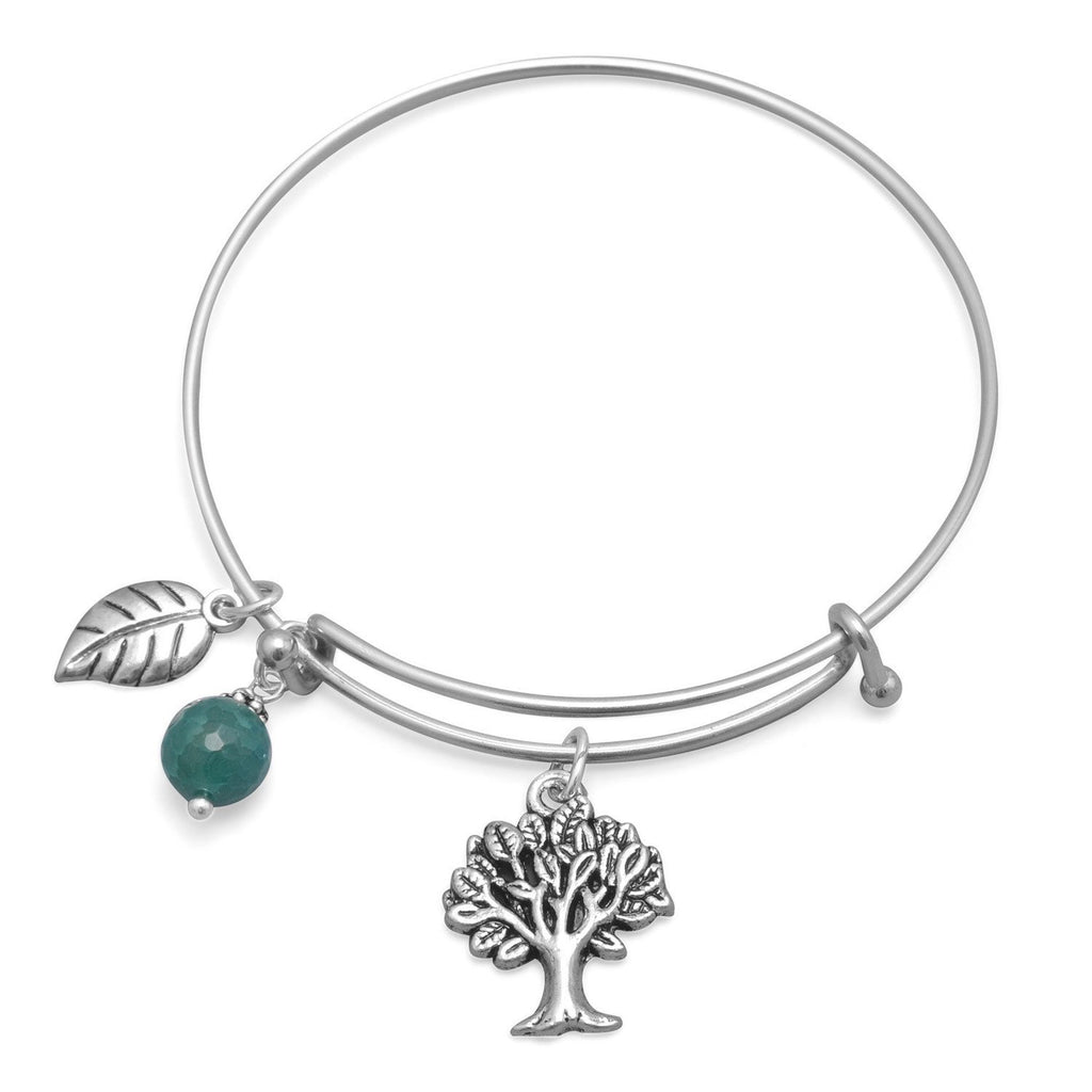 Expandable Silver Tree & Aqua Agate Charm Bracelet -  RHEAS.ONLINE