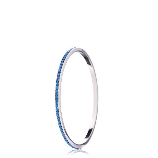 Jimmy Crystal Birthstone Bangle Bracelet BJ101 with Swarovski crystals, rhodium plated, 7.5" circumference.