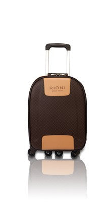 Brown Rioni Signature Designer 360 Spinner luggage with four wheels and leather trim